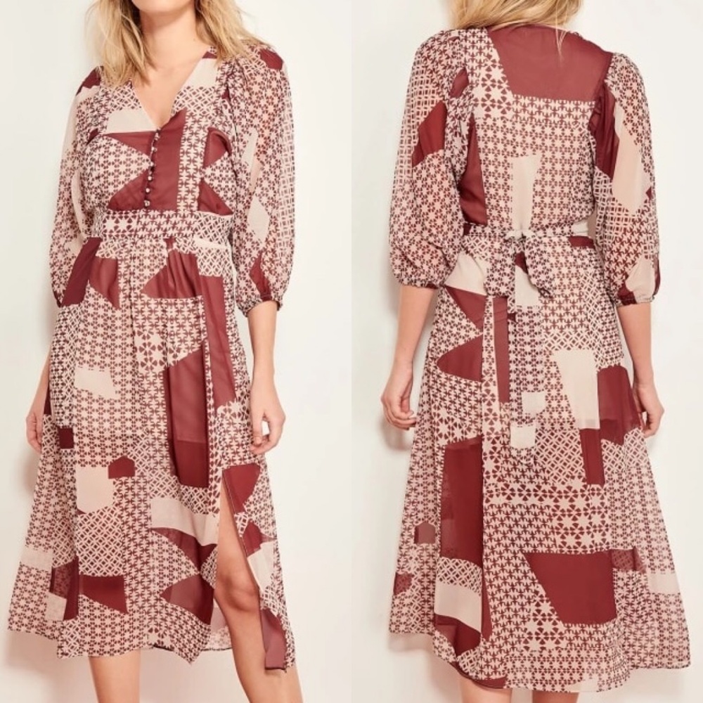 Patchwork Contrasting Mixed Print Midi Dress